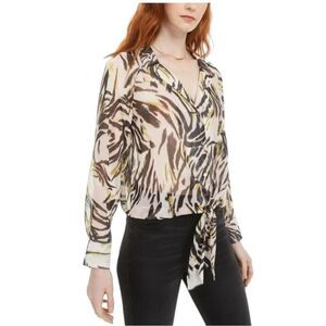 Bar III Animal Print Long Sleeve Blouse